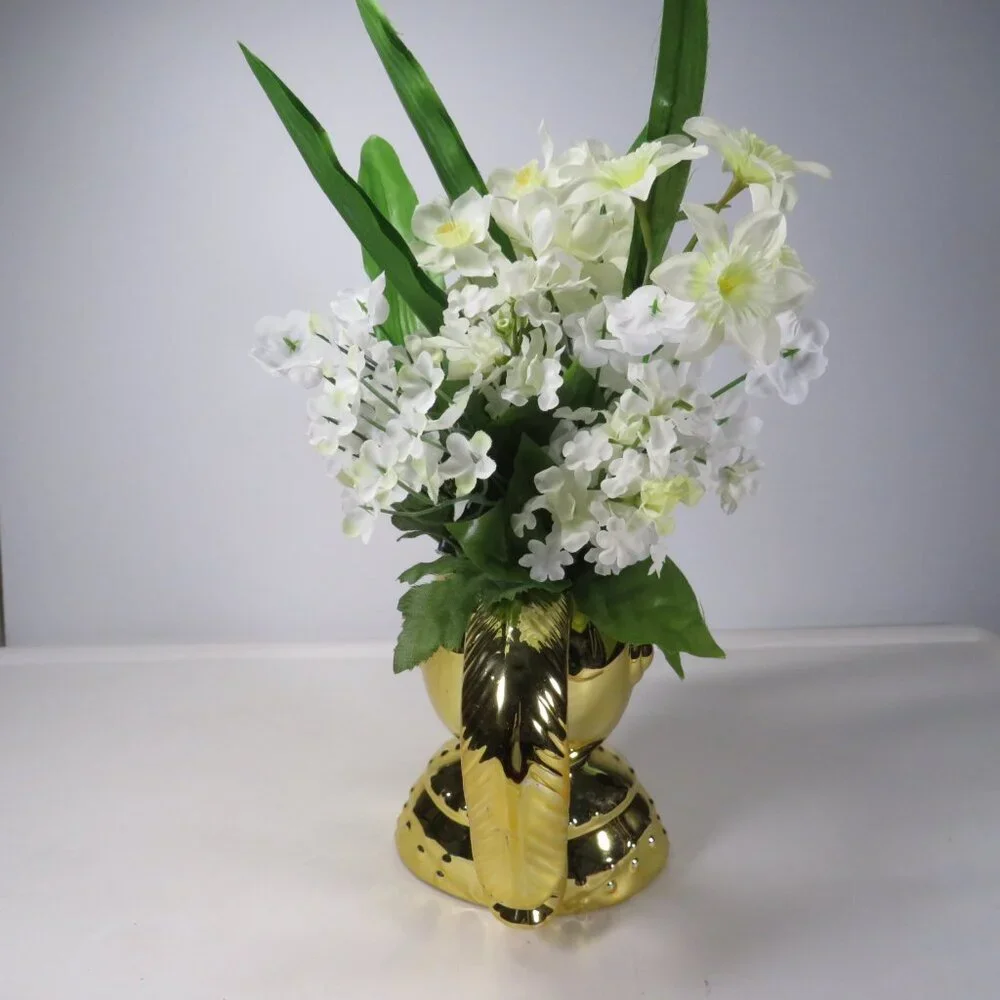 Gold Knight in Shining Armor with White Flowers